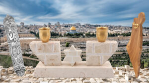 Jerusalem stone, silver and olive wood